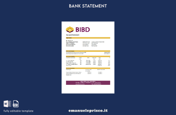 modello Excel di estratto conto bancario stile verificato Brunei Bank Islam Brun